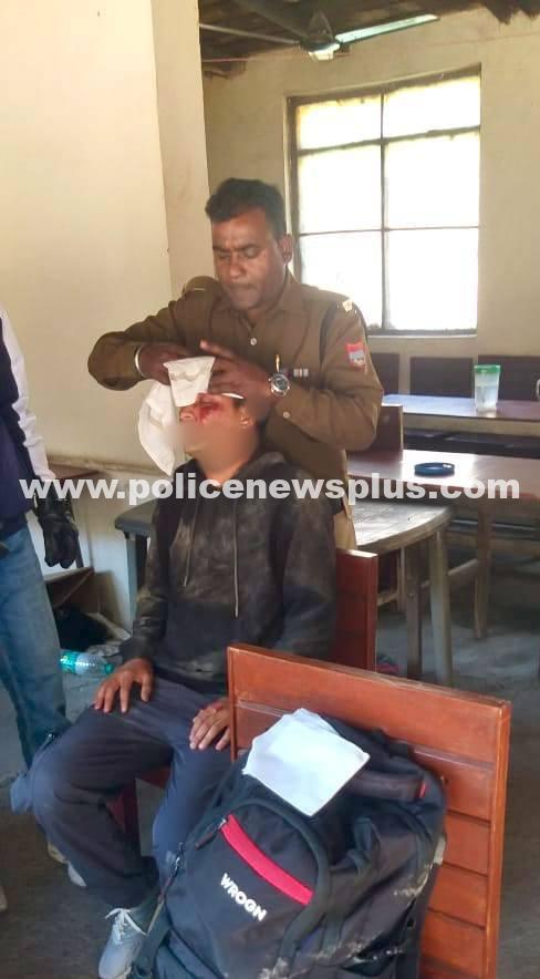 Almora police aided an injured youth in a bike accident